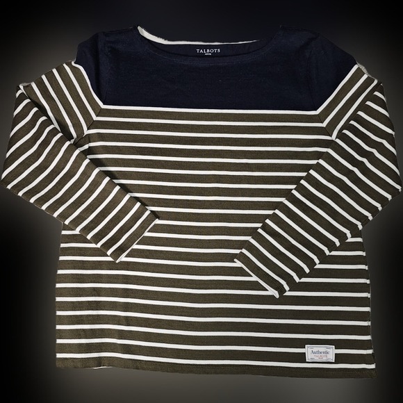 Talbots Color Block Striped Sweater Top 100% Cotton Long Sleeve Boat Neck Size L - Picture 8 of 13